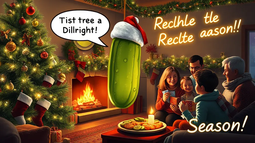 A happy family at a picnic, laughing over a jar of pickles with punny speech bubbles