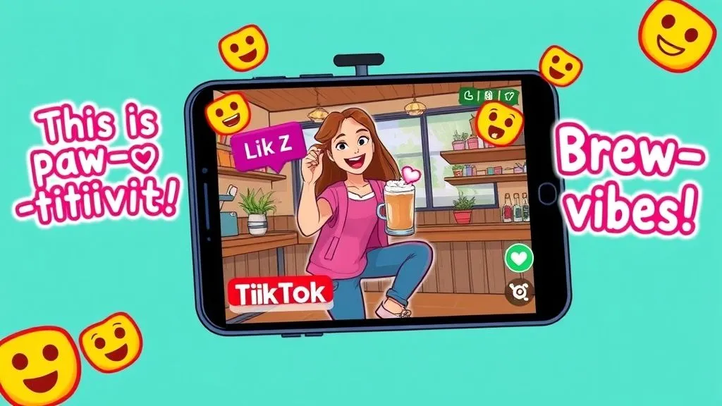 A vibrant smartphone screen displaying a TikTok video with colorful pun text overlays and a laughing emoji